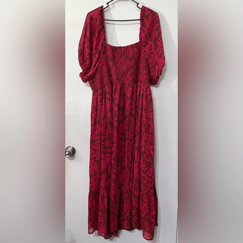 Torrid Tea Length Smocked Bodice A-Line Leaf Print Dress Size 3x